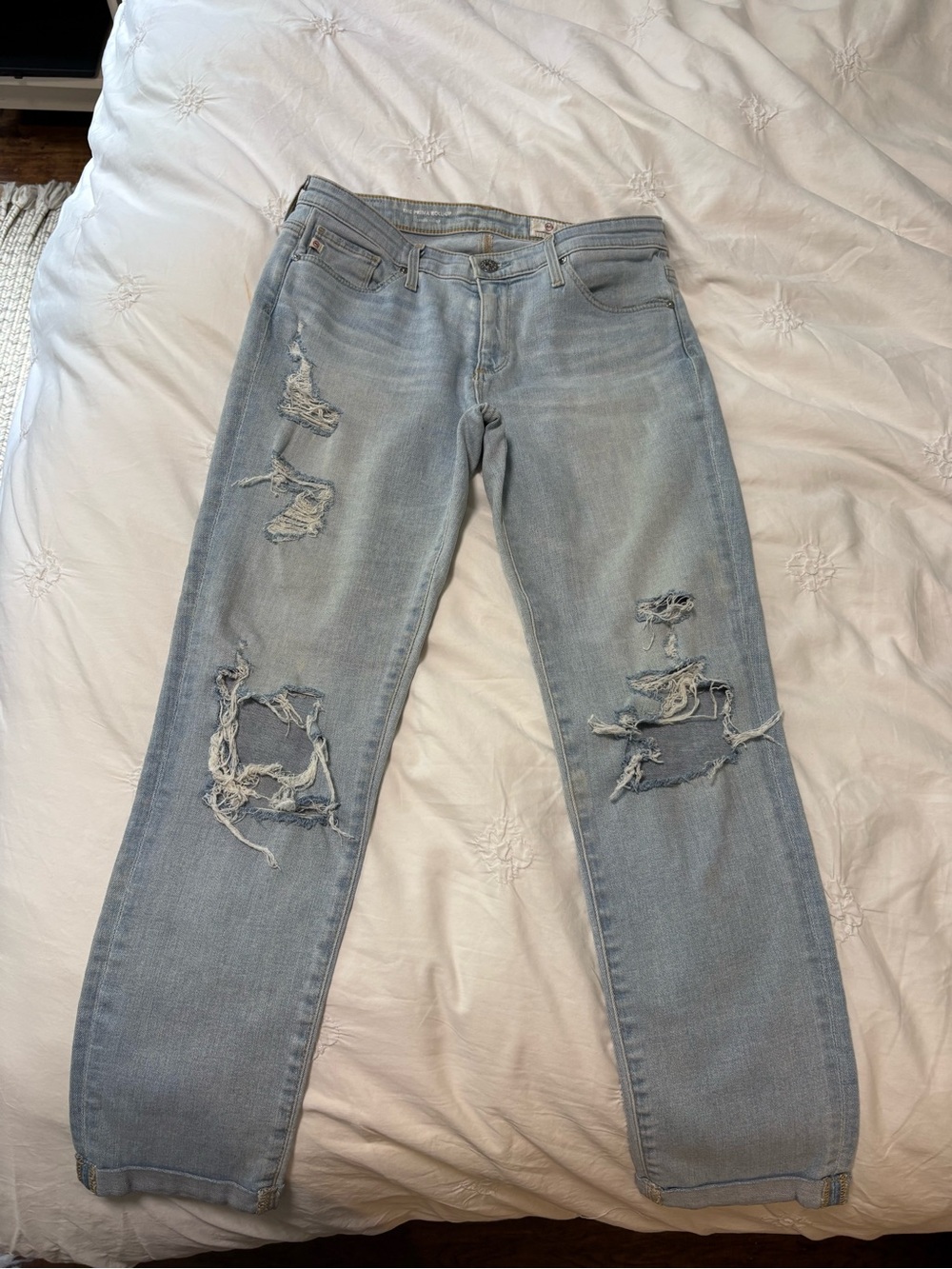 Ag Adriano Goldschmied Light Blue Distressed Boyfriend Jeans